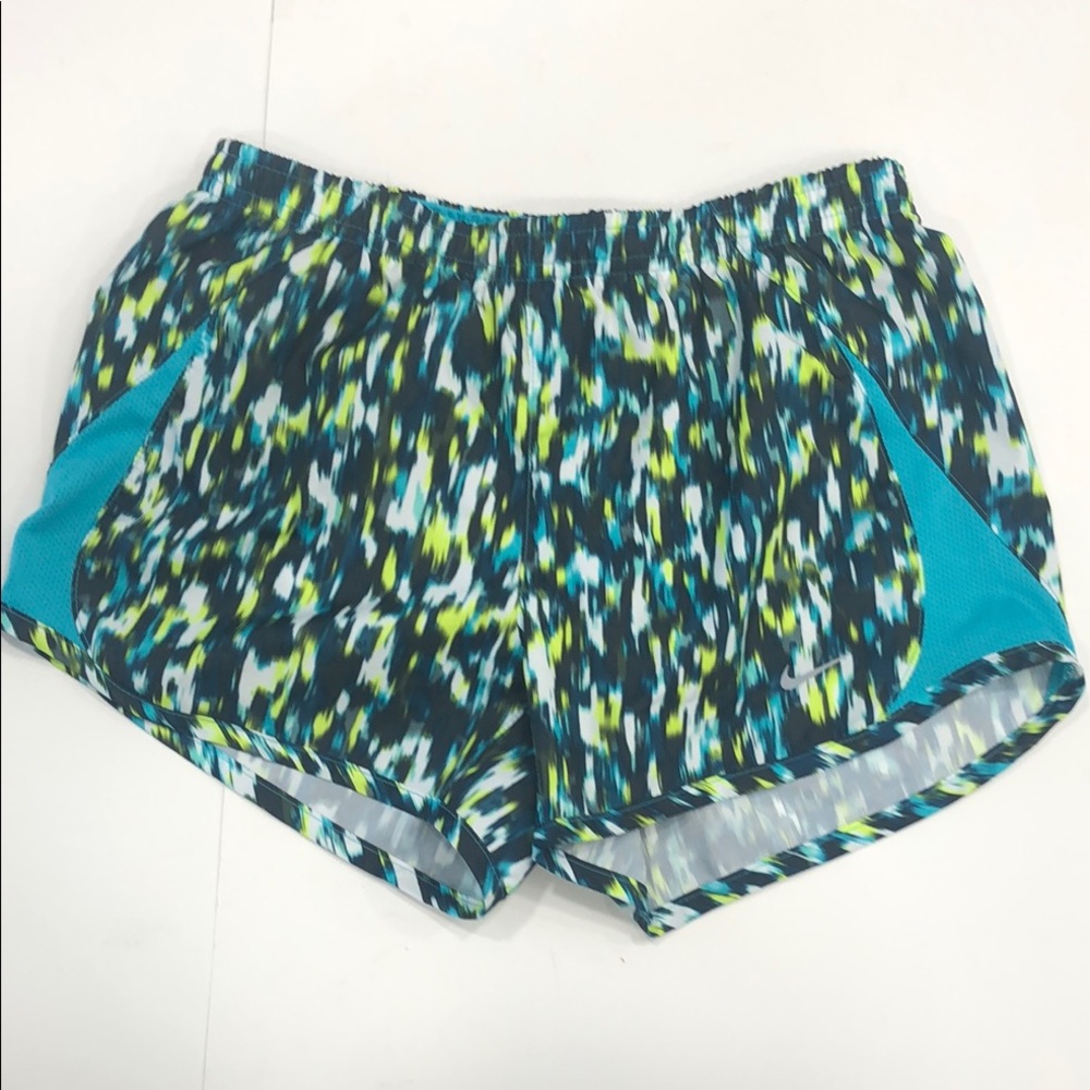 Nike Women's Aqua and Neon Yellow Athletic Shorts